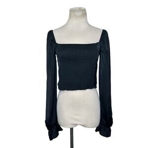 Favlux black long balloon sleeves cropped peasant blouse size Large